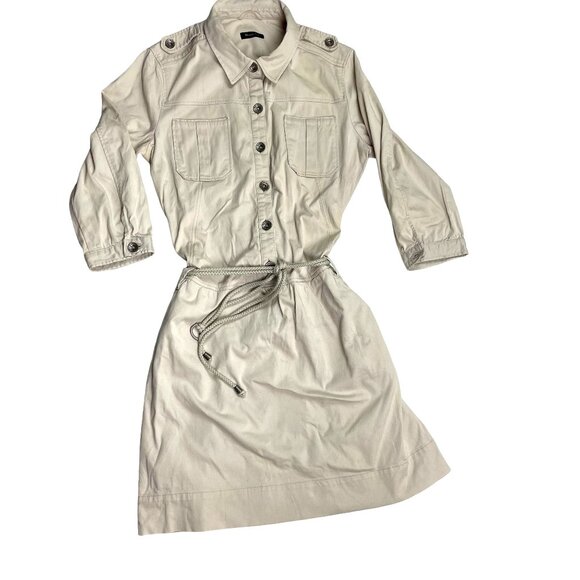 Womens Massimo Dutti Dress Cream Button-Up Shirt Dress With Drawstring - Picture 1 of 16